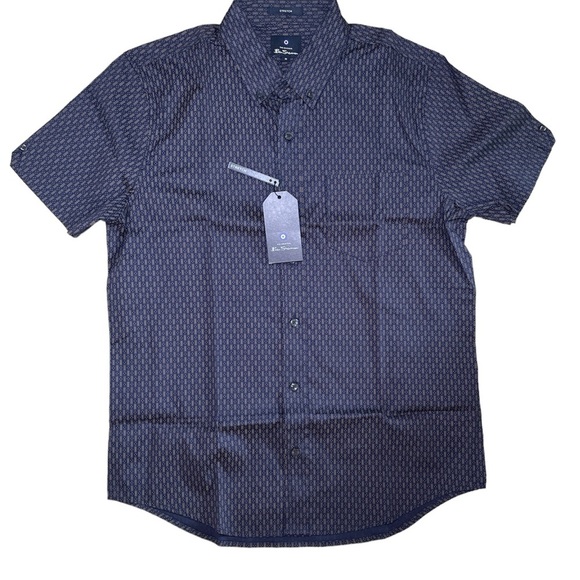Ben Sherman navy and brown short sleeve button down shirt sz L - Picture 1 of 7